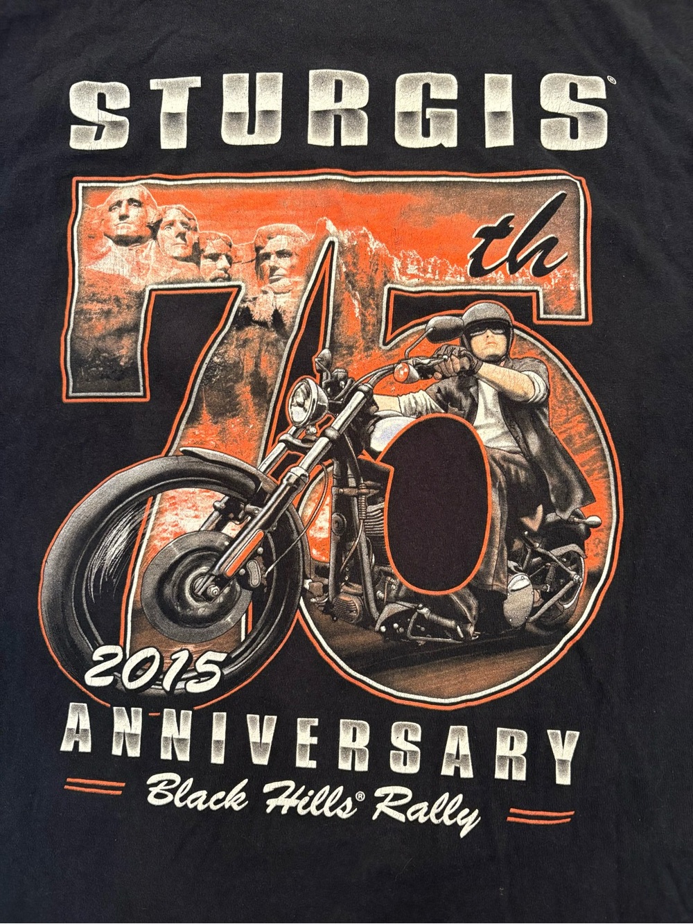 Gildan Black Sturgis 75th Anniversary Graphic Tee - Black/Orange/White size XL
